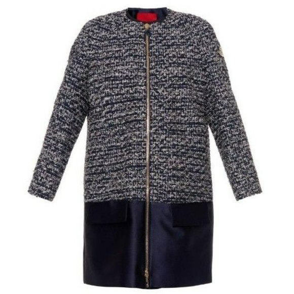 MONCLER GAMME ROUGE Collarless tweed and Satin Coat $1,185